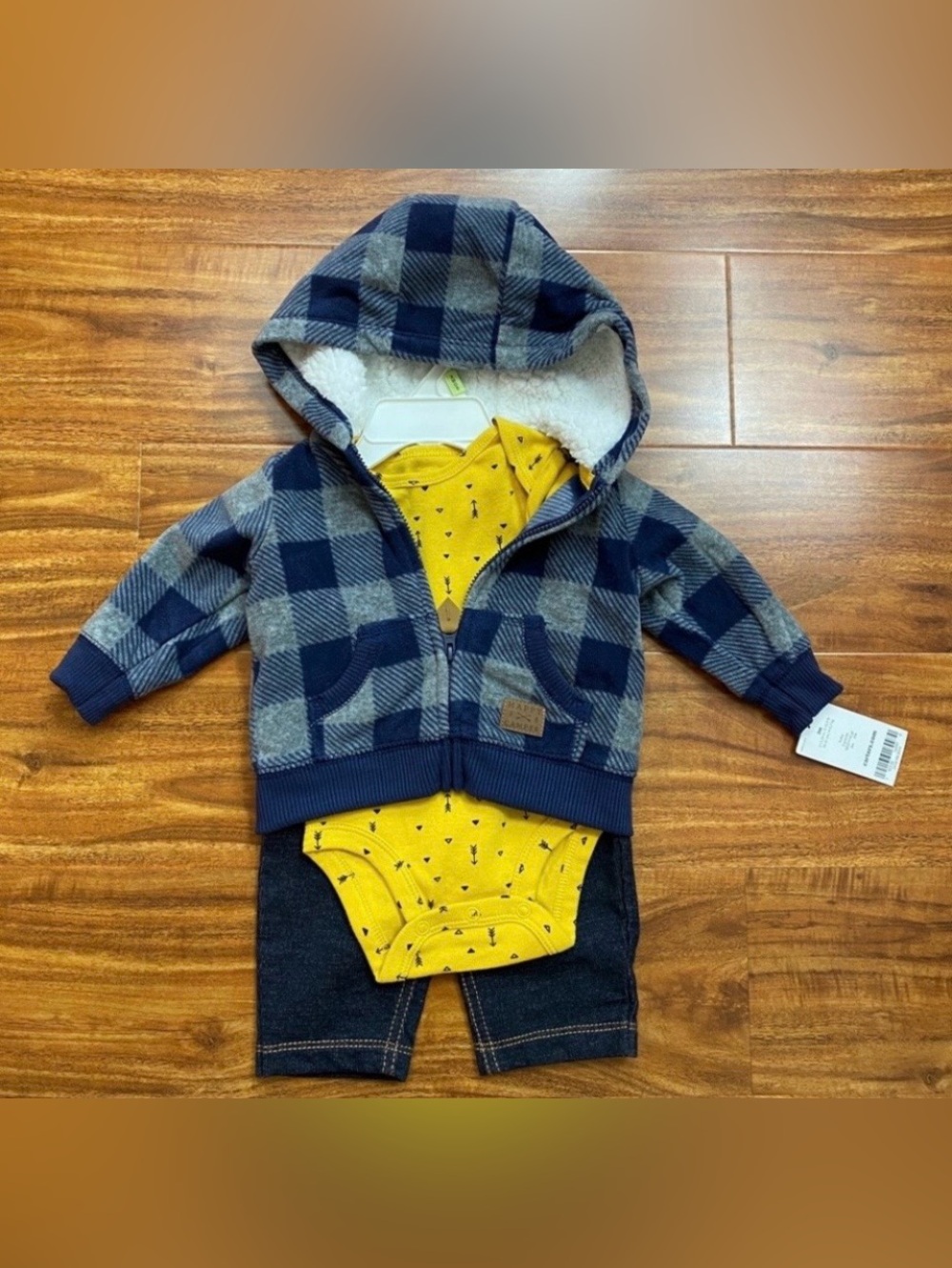 NWT Carters Baby Navy Soft Fleece Zip Hoodie Onesie Set Size 3M Casual Cabincore